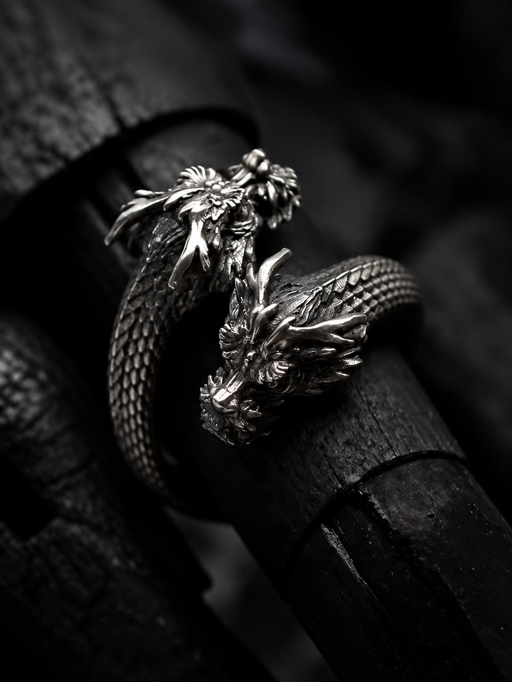 Men’s Double Dragon Head Open Ring – Gothic Vintage Style